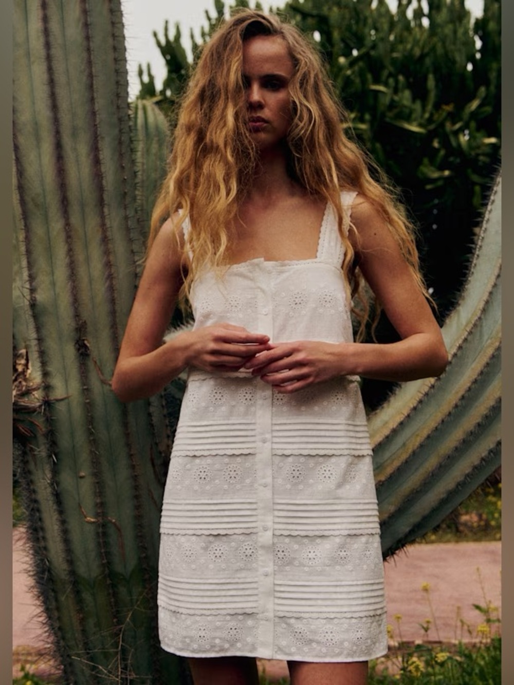 Sezane ZELIRA DRESS Sz 40/L White Eyelet Button-Front Organic Cotton Embroidered